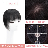 款頭頂真發(fā)補(bǔ)發(fā)片老人蓋白發(fā)遞針夏薄款全真人發(fā)短發(fā)假發(fā)片女遮禿頂 【遞針旋】自然黑_22cm
