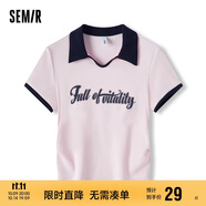 森馬（Semir）POLO衫女短款小心機撞色夏季復古字母緊身套頭衫109324115006