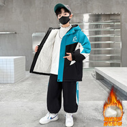 G.duck品牌童裝男童秋裝套裝春秋款兒童外套5-14歲男孩秋季兩件套中大童 MYSL-8870加絨加厚保暖冬裝 湖藍色 加絨 160