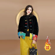 代勒洋氣撞色拼接刺繡新中式國風(fēng)短外套氣質(zhì)改良盤(pán)扣唐裝棉襖 彩虹扣-黑色 XL 90-115斤