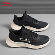 LI NING李寧跑步鞋男款春秋新款減震正品網(wǎng)面透氣輕便防滑休閑運動(dòng)跑步鞋 黑色/天鵝白輕羽跑鞋 40
