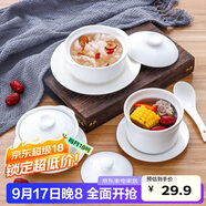 貝瑟斯 陶瓷碗燉盅 湯碗隔水燉盅內(nèi)膽蒸蛋燕窩盅罐輔食碗帶蓋勺碟580ml