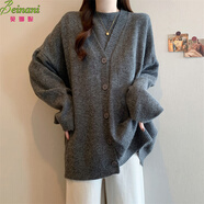 貝娜妮加肥大碼寬松針織衫外套胖妹妹200斤加厚開(kāi)衫毛衣背心上衣兩件套 灰色 XL 建議90-130斤