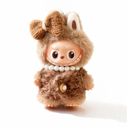 甜苗苗abubu拉布布娃衣四代衣服替換裝心底密碼搪膠公仔玩偶4.0掛件潮 棕色馬海毛馬甲+蝴蝶結+項鏈