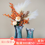 克拉蘇新中式花口燙金高檔花瓶雅致家居插花水培精美工藝花器裝飾品擺件 一對花瓶大+小號+把束花藝
