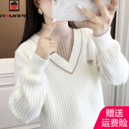 AEMAPE半高領(lǐng)水貂絨套頭毛衣女2025秋冬新款時尚休閑寬松外穿加絨針織衫 白色 L 105--115斤