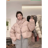 無(wú)疆妙品肯豆風(fēng)短款羽絨服女2025冬新款韓版小個(gè)子高腰加厚面包服 煙粉色 S