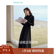 茵曼（INMAN）2025秋冬女裝新款燈芯絨連衣裙新品長袖休閑針織禮服中長裙子 午夜黑-18348727 M