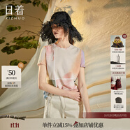 日著（rizhuo）原創(chuàng)設(shè)計女裝2024夏季新款別致印花上衣薄款寬松棉短袖t恤 幻印 XL