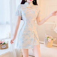 spa足療技師衣服改良新中式日常旗袍夏足浴技師工作服套裝國風(fēng) 5258杏色 S