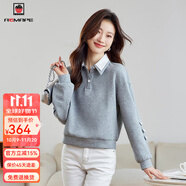 AEMAPE高檔棉質(zhì)衛(wèi)衣女2025春秋新款時尚休閑氣質(zhì)舒適翻領(lǐng)拼接短款衛(wèi)衣女 灰色 L
