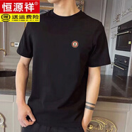 恒源祥26年夏季純棉短袖T恤男個(gè)性印花半截袖打底汗衫男裝上衣服體恤 淳又002 黑色 XL 150-165斤