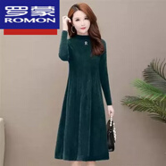 羅蒙（ROMON）2025新款連衣裙秋冬氣質(zhì)寬松顯瘦中長(zhǎng)款毛衣女加厚保暖針織打底裙 綠色   2XL 建議【130-140斤】