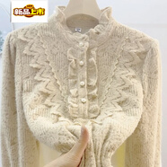 初徑立領(lǐng)木耳邊加絨蕾絲打底衫寬松襯衫顯瘦遮肉小香風(fēng)加厚上衣小衫冬 咖色 加絨 XL 175碼(90-115斤)