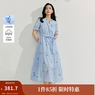 茵曼（INMAN）度假風刺繡連衣裙2025夏季女裝新品設計感純棉收腰寬松裙子 天空藍 S