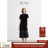 EIN言輕禮服新中式立領流光絲絨花邊拼接旗袍連衣裙 2025夏新款 石墨黑 M