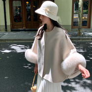 溥畔mini皮草2025新款雙面毛呢外套女狐貍毛斗篷小個(gè)子羊絨大衣高級(jí)感 象牙白 S 均碼