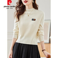 皮爾卡丹（pierre cardin）秋冬半高領(lǐng)短款白色毛衣女2025新款時(shí)尚內(nèi)搭針織打底衫小個(gè)子上衣 米白色 M 【80-90斤】
