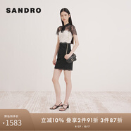 SANDRO線(xiàn)上限定|經(jīng)典女裝鏤空蕾絲拼接高腰修身連衣裙SFPRO00765 淡褐色（偏白）(尺碼偏小，建議拍大1碼) M