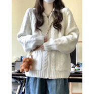 俞兆林（YUZHAOLIN）高級感慵懶白色拉鏈麻花針織毛衣女2025新款秋冬寬松開(kāi)衫針織外套 米白色 S