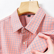 以純（YISHion）翻領(lǐng)短袖襯衫男士 夏季休閑商務(wù)格子半袖襯衣修身中青年薄款上衣 PD2213橙色格 M 170/48適合110-115斤