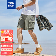 唐獅（TonLion）2025休閑短褲男工裝褲寬松五分褲直筒褲 軍綠/一批 M