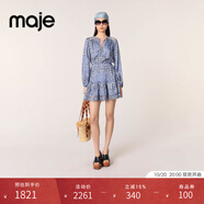 Maje2025春夏女裝法式復(fù)古松緊袖口印花鏤空短款收腰修身連衣裙 多色 XS