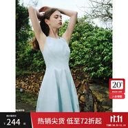 范思藍恩夏季腰精裙氣質(zhì)收腰無袖背心連衣裙女夏季新款海邊度假顯瘦裙 淺水藍-無袖 S