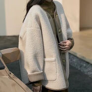 俞兆林（YUZHAOLIN）羊羔毛外套女新款2025秋冬短款名媛復古感加厚棒球服上衣 米白色 升級款加絨 加厚 M 建議80-100斤