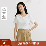 茵曼（INMAN）拼色圓領(lǐng)刺繡T恤2025夏季女裝新款通勤套頭短袖上衣 米白色 S