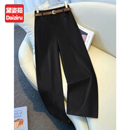 黛姿茹闊腿休閑褲女秋冬季2025新款高腰加絨褲子女小個(gè)子九分窄版直筒褲 【天絲棉】黑色/長(cháng)褲 厚款 -送腰帶 XL (29) 【推薦115-125斤】