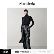 Marisfrolg精英衣櫥【蛋型褲】瑪絲菲爾新款環(huán)保蛋白皮豎向分割彎刀香蕉長褲 黑色 XL