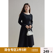 獨(dú)束大碼女裝【黑標(biāo)系列】收腰修身毛呢連衣裙冬裝微胖mm百搭長(zhǎng)裙 氣質(zhì)黑 XL