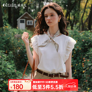 Olrain歐芮兒法式休閑圓領(lǐng)花苞袖T恤女夏季2025新款時(shí)尚洋氣上衣 白色 S
