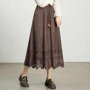 松柒牌女神范洋氣麂皮絨半身裙女2025年秋季新款氣質(zhì)時(shí)髦中長(cháng)款a字裙 咖色 均碼