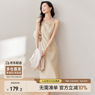 尚都比拉夏季氣質(zhì)V領通勤吊帶連衣裙高級感光澤性感純欲風小裙子 香檳色 L