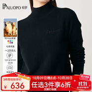 帕羅（PALUOPO）女半高領(lǐng)彩點(diǎn)夾花休閑個(gè)性提花秋冬保暖毛衣女長(zhǎng)袖針織純羊絨衫 黑色 L 165/105