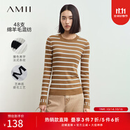 AMII女裝2025冬季百搭修身撞色條紋袖口字母提花套頭針織毛衣 駝色 S 155/80A