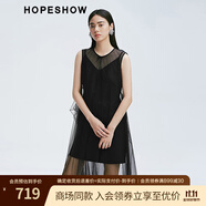紅袖2025春季新款女裝 珠片釘珠刺繡圓領(lǐng)套頭網(wǎng)紗連衣裙套裝送老婆 黑050 L