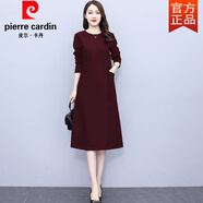 皮爾卡丹（pierre cardin）氣質(zhì)媽媽針織長(cháng)袖連衣裙女感2025新款秋冬裝酒紅中長(cháng)款a字裙 酒紅色 XL