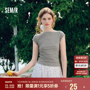 森馬（Semir）短袖T恤女短款純色顯瘦2025夏緊身一字領(lǐng)上衣小性感107425100091