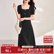 尚都比拉短袖連衣裙女夏季復(fù)古赫本風(fēng)氣質(zhì)通勤裙子中長款A(yù)字裙 雅黑色 S