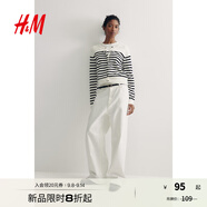 H&M女裝毛針織衫秋季薄款時尚法式慵懶短款打底衫m(xù)iu系開衫0579541 白色/黑色條紋 M 165/96