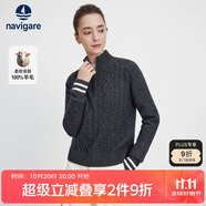 Navigare意大利小帆船女士全羊毛通勤毛衣半開領針織衫2334044501 灰 XL 