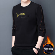 七匹狼（SEPTWOLVES）中年德絨長(cháng)袖t恤男春秋圓領(lǐng)打底衫男士印花秋裝上衣寬松體恤衛衣T 7728-1黑色加絨 加厚 L 170120-135斤