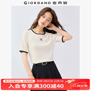 佐丹奴短袖T恤女新款彈力字母刺繡減齡撞色邊圓領(lǐng)體恤衫13325242 02銀耳露杏 L