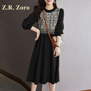 Z.R.Zoro奢侈品連衣裙女2025秋冬新款復(fù)古洋氣內(nèi)搭打底毛衣長(zhǎng)袖針織長(zhǎng)裙女 黑色 M