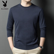 花花公子（PLAYBOY）秋冬季半高圓領(lǐng)含桑蠶絲山羊絨純色新款中年男士T恤休閑打底衫 蘭灰色 XL 175【140-155斤】