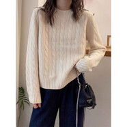 俞兆林（YUZHAOLIN）慵懶麻花套頭針織毛衣女2025秋冬新款設計感寬松針織內搭打底上衣 白色 2XL