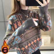 施洛瀾（SINO LOVE）加絨加厚毛衣女裝秋冬2025新款寬松針織上衣半高領(lǐng)打底衫慵懶外穿 咖啡色加絨 均碼 建議90-135斤